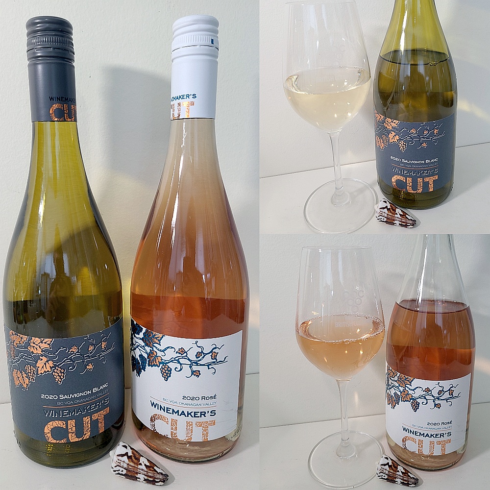 Winemaker's CUT Sauvignon Blanc and Rosé 2020 with wines in glasses