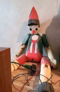 A Pinocchio marionette at Marionette Vineyards and Winery