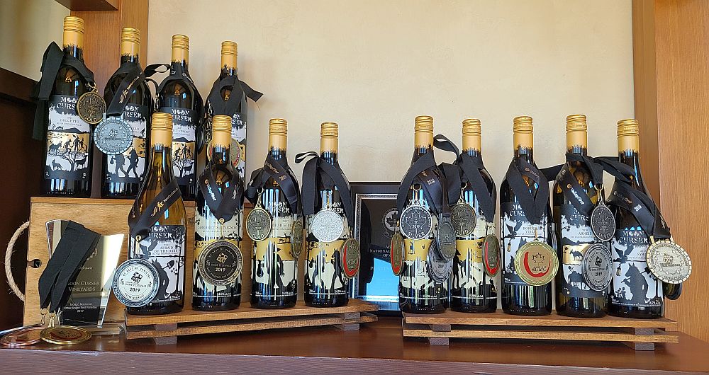 Award winning Moon Curser Vineyard wines on display