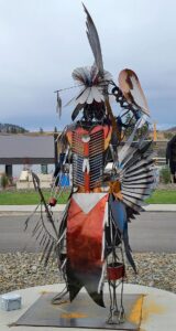 First Nations sculpture in front of the District Wine Village
