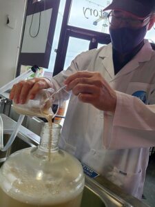 MyWinePal adding the yeast to the dextrose solution in the carboy
