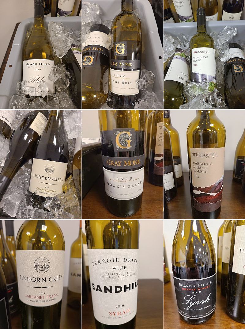 Wines from Gray Monk, Red Rooster, Black Hills, Tinhorn Creek, and Sandhill wineries