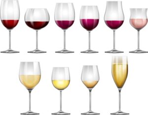 Wine glasses filled with a range of wines