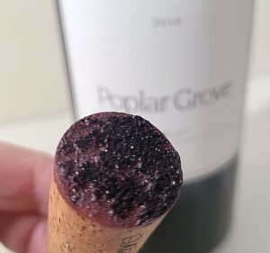 Wine diamonds in a bottle of Poplar Grove Winery Merlot 2016