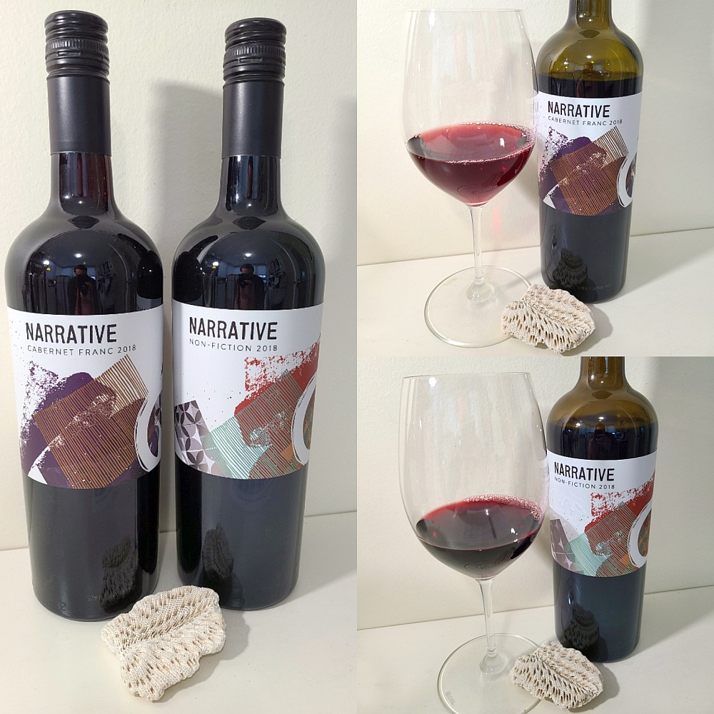 Narrative Cabernet Franc and Non-Fiction 2018 with wines in glasses