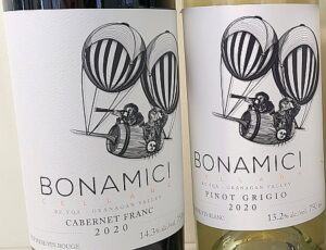 Bonamici Cellars Pinot Grigio and Cabernet Franc 2020 labels