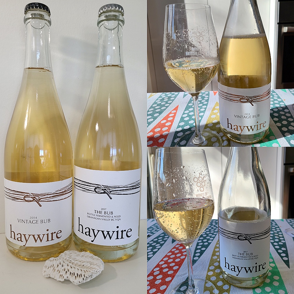 Haywire Vintage Bub 2014 and The Bub 2017 with sparkling wines in glasses
