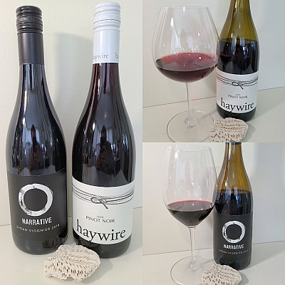 Okanagan Crush Pad Narrative Syrah Viognier 2018 and Haywire Pinot Noir 2020
