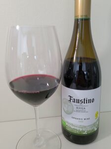 Faustino Rioja Organic Wine 2020 with wine in glass