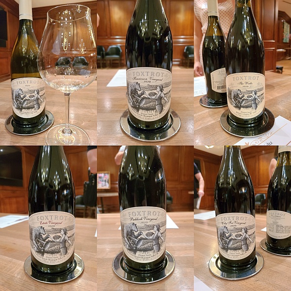 Foxtrot Vineyards flight of 2020 Pinot Noirs and a Chardonnay