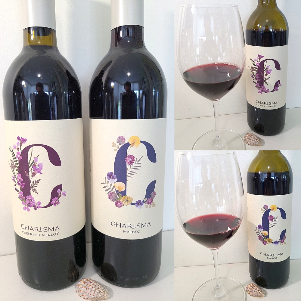 Gold Hill Winery Charisma Cabernet Merlot 2021 and Charisma Malbec 2020 with wines in glasses