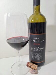 Chaberton Estate Winery Reserve Cabernet Franc 2018 with wine in glass
