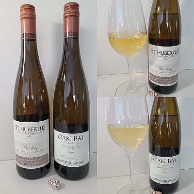 St. Hubertus Family Estate Winery Riesling 2019 and Oak Bay Vineyard Gebert Family Reserve Gewurztraminer 2019