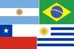 Argentina, Brasil, Chile, and Uruguay flags