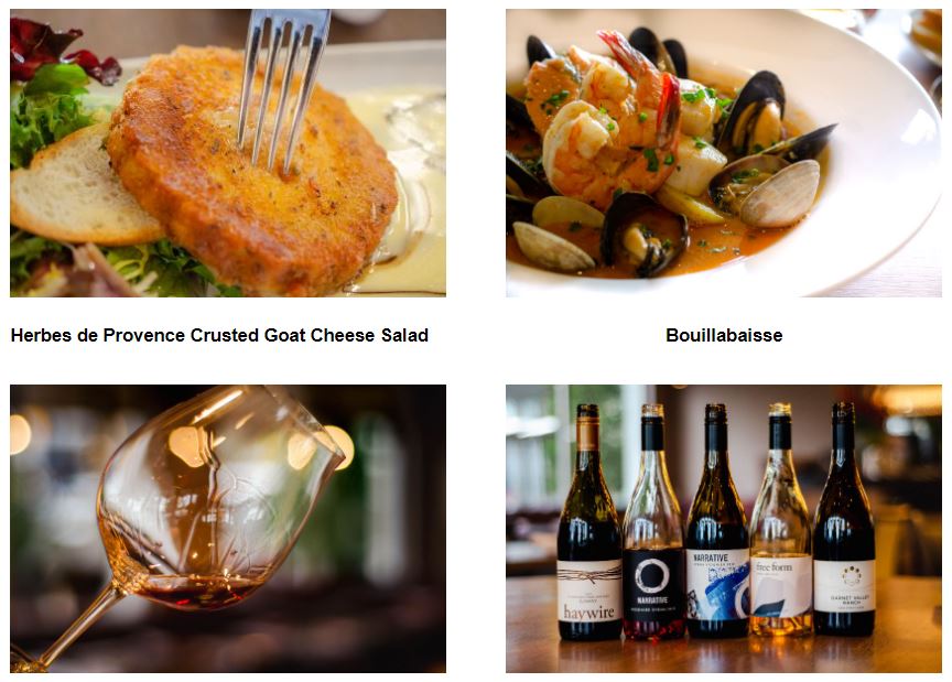 Provence Marinaside dishes and Okanagan Crush Pad wines