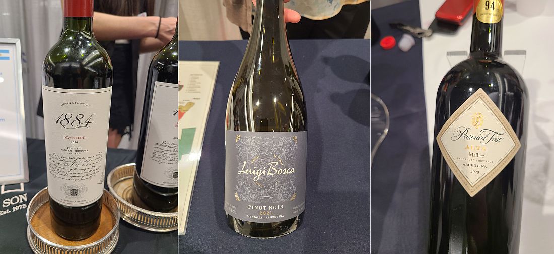 Escorihuela Gascon 1884 Estate Grown Malbec 2021, Luigi Bosca Pinot Noir 2021, and Pascual Toso Alta Malbec 2020 wines