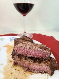 Medium-well striploin steak with Rocca delle Macie Chianti Classico wines