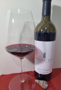 French Door Estate Winery's héritage French Blend 2020 with wine in glass