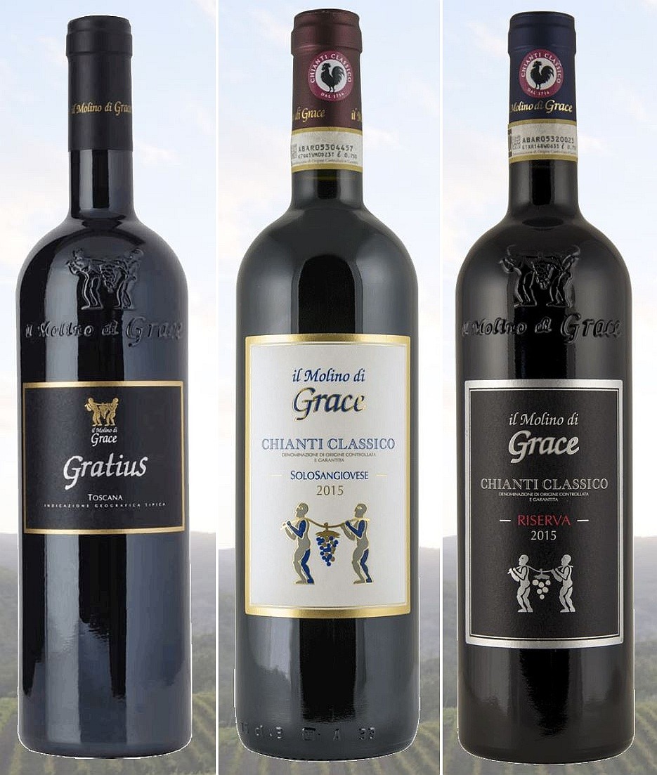 Il Molino di Grace Gratius IGT, Chianti Classico DOCG, and Chianti Classico Riserva DOCG wines