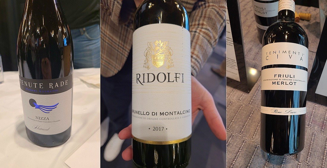Tenute Rade Historical Nizza DOCG 2017, Ridolfi Brunello di Montalcino Mercatale 2017, and Tenimenti Civa Merlot Friuli DOC 2021 wines