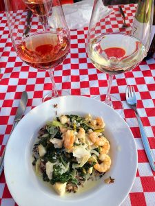 Township 7 Rose and Pinot Gris 2023 paired with seafood in coconut cream on wild rice