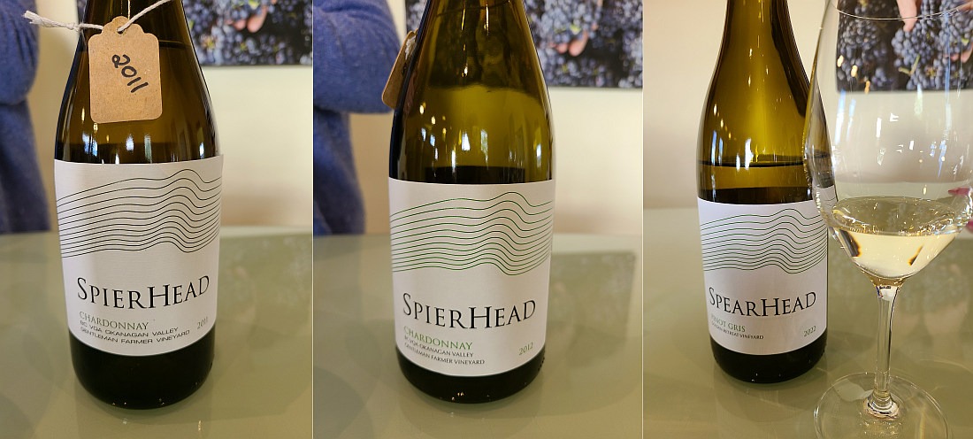 Spearhead Winery Gentleman Farmer Vineyard Chardonnay 2011, Gentleman Farmer Vineyard Chardonnay 2012, and Golden Retreat Vineyard Pinot Gris 2022 wines