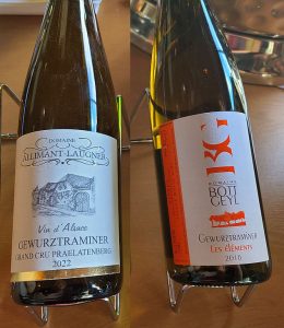Allimant-Laugner AOC Alsace Grand Cru Praelatenberg Gewurztraminer, 2022, and Domaine Bott Geyl AOC Alsace Gewurztraminer Elements, 2018 wines