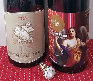 Blasted Church Renaissance Series Cabernet Franc 2021 and Small Blessings Mourvedre Syrah Grenache 2021 wine labels