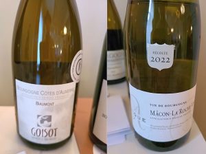Domaine Guilhem et Jean-Huges Goisot Bourgogne Côtes d'Auxerre, Biaumont, 2022 and Maison Auvigue, Macon-La Roche-Vineuse, 2022 wines