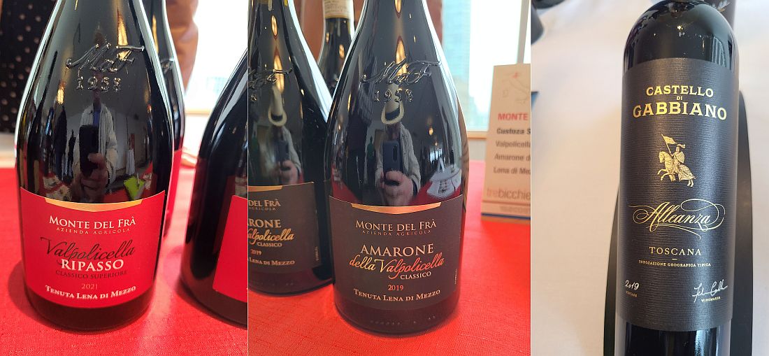 Monte del Frà Valpolicella Ripasso Lena di Mezzo 2021 and Valpolicella Amarone 2019, and Castello di Gabbiano Alleanza 2019 wines