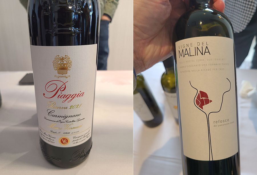 Piaggia Carmignano Riserva 2021 and Vigne del Malina Refosco dal Peduncolo Rosso 2016 wines