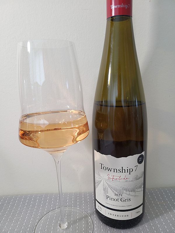 Township 7 Interlude Pinot Gris 2024 with wine in glass