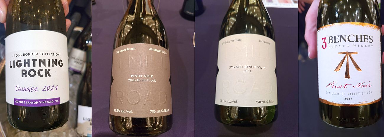 Lightning Rock Winery Counoise 2024, 1 Mill Road Pinot Noir 2023 and Syrah Pinot Noir 2024, and 3Benches Estate Vineyard Pinot Noir 2023 wines