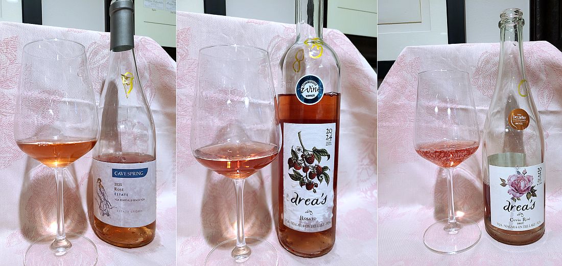 Cave Spring Vineyard Estate Rosé 2025, drea's wine co. rosato 2024, and drea's wine co. Cuvee Rosé Brut 2025 wines