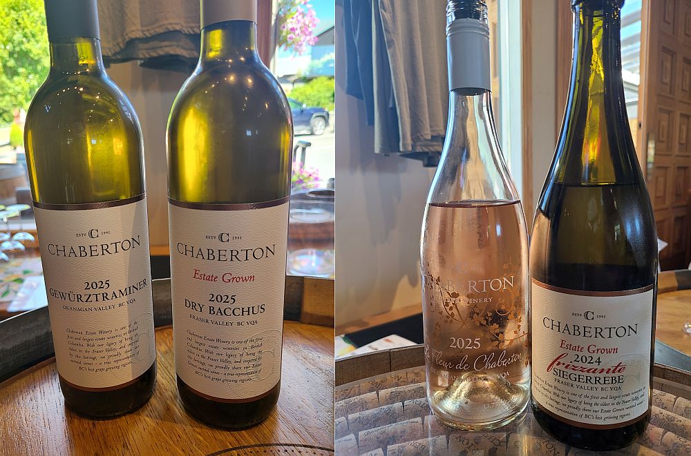 Chaberton Estate WInery Gewurztraminer, Dry Bacchus, La Fleur de Chaberton Rosé, and Frizzante Siegerrebe wines