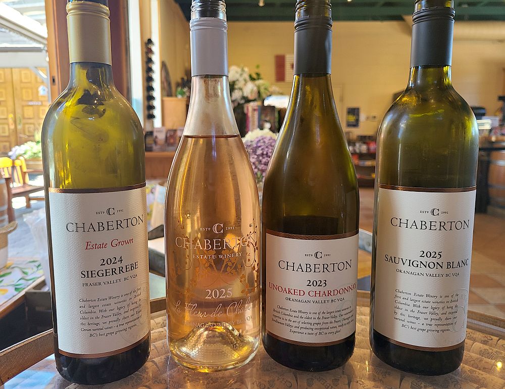 Chaberton Estate WInery, Siegerrebe, La Fleur de Chaberton Rosé, Unoaked Chardonnay, and Sauvignon Blanc wines