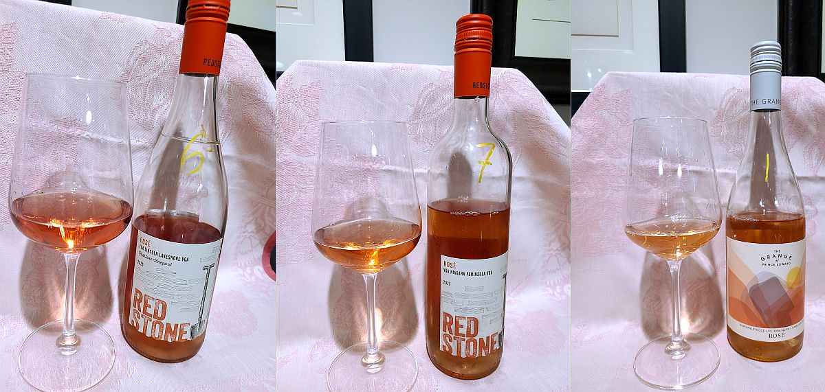 Redstone Winery Rosé 2025, Redstone Winery Vineyard Rosé 2025, and The Grange of Prince Edward Rosé 2025 wines