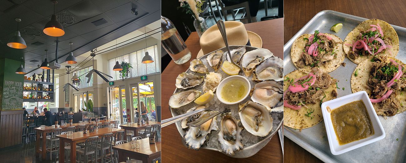10 Acres Commons oysters and pork carnitas tacos for Happy Hour