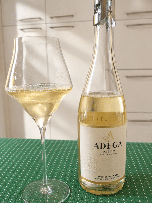 Adega on 45th Espumante 2025 with wine in glass