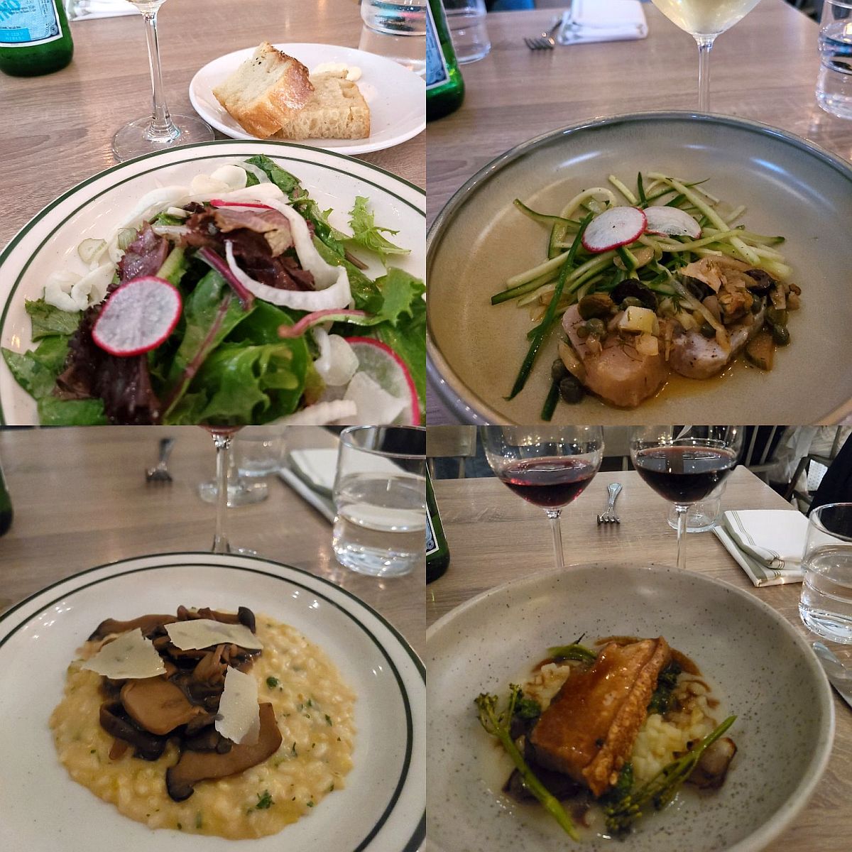 Insalata Verde, Tuna crudo, Leek and Mushroom Risotto, and Porchetta from Sopra Sotto