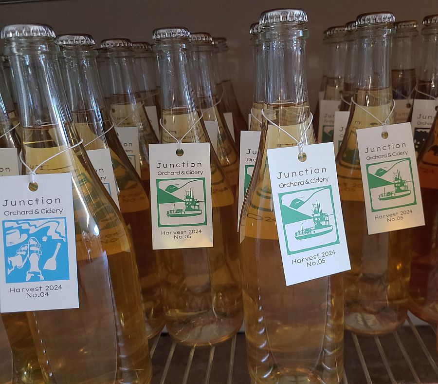 Junction Orchard and Cidery Harvest No 4 and No 5 apple ciders in bottles