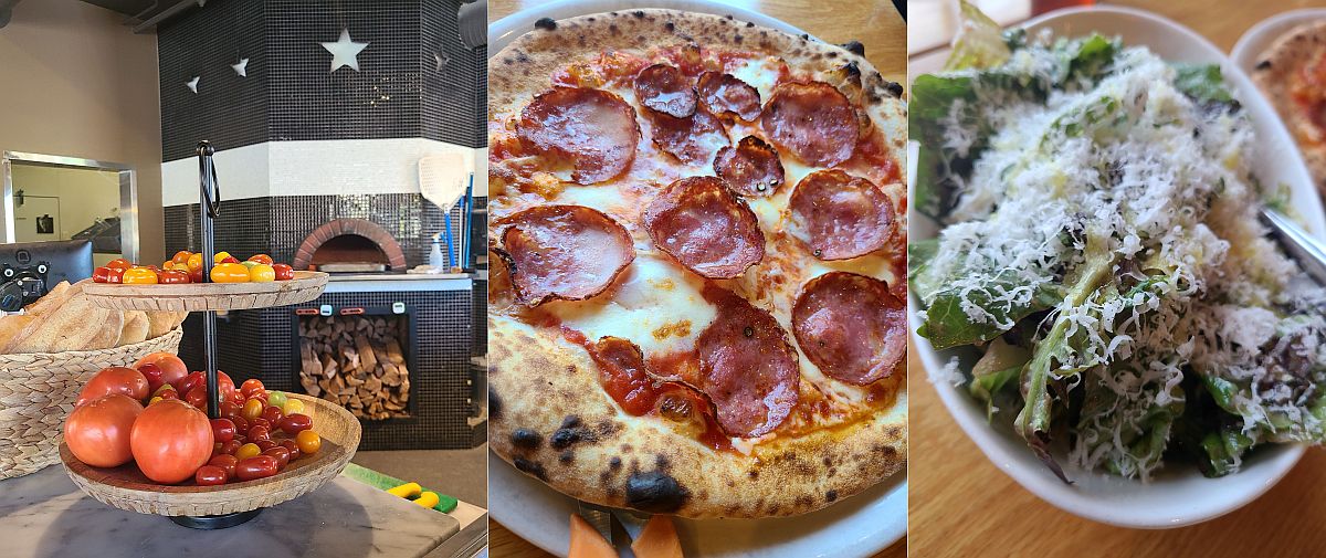 Pizza and salad at Quattro Bambini Pizzeria