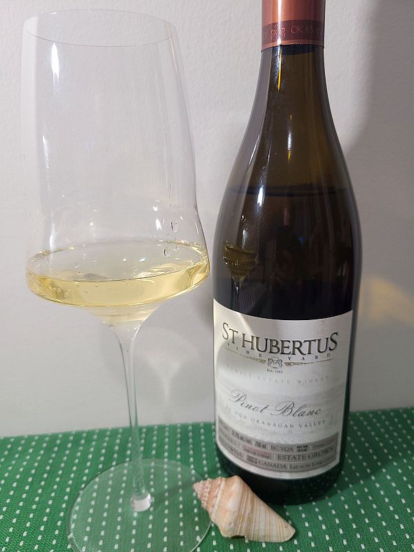 St. Hubertus Vineyard Pinot Blanc 2019 with wine in glass