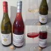 Hester Creek Estate Winery Trebbiano 2025 and Rosé Cabernet Franc 2024 with wines in glasses