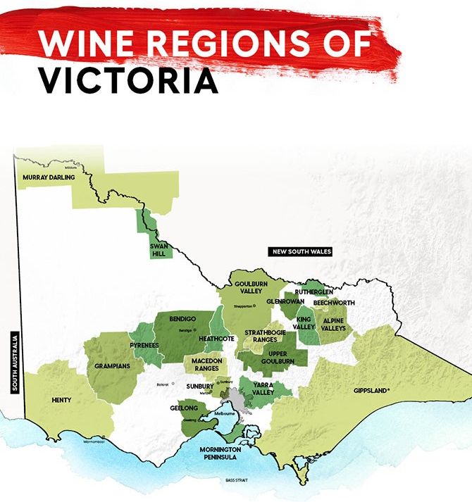 Victoria Australia wine regions (Image courtesy of https://www.australianwine.com)